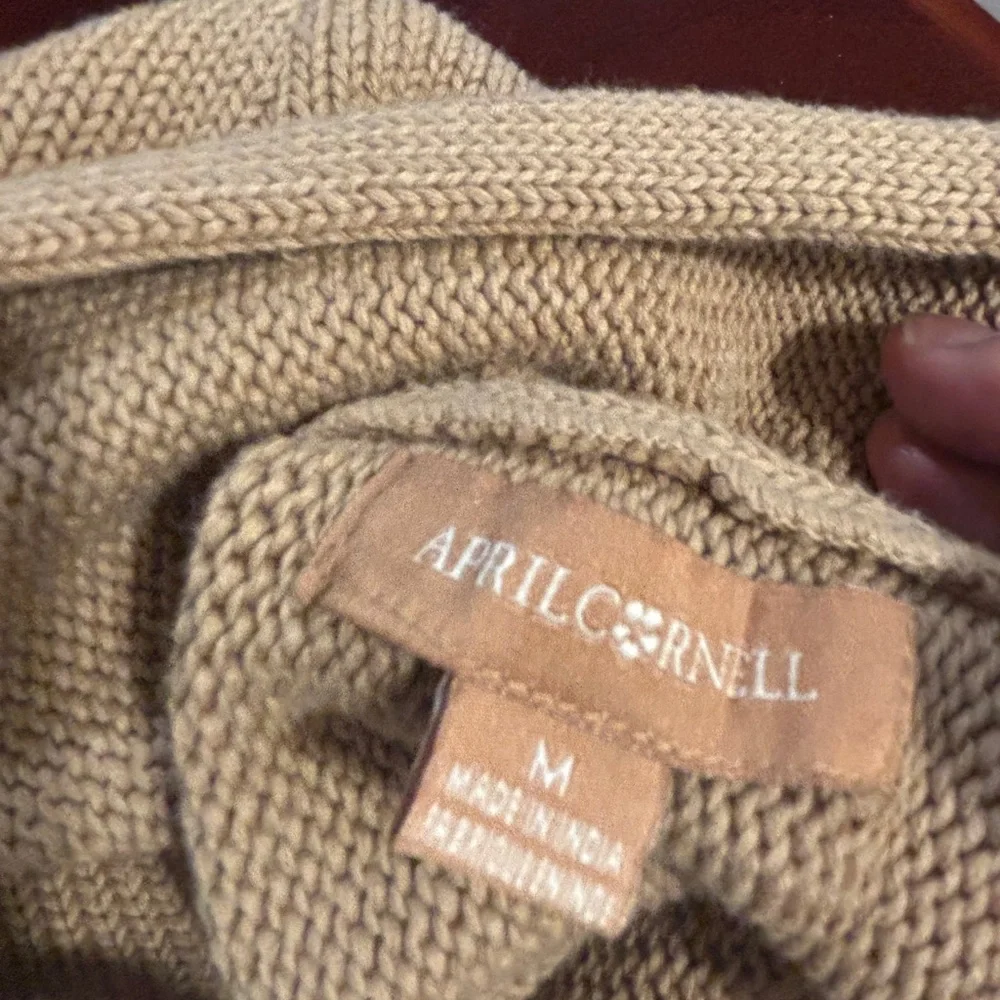 April Cornel Embroidered Tan Open Cardigan Sweater. Size M - Picture 5 of 8